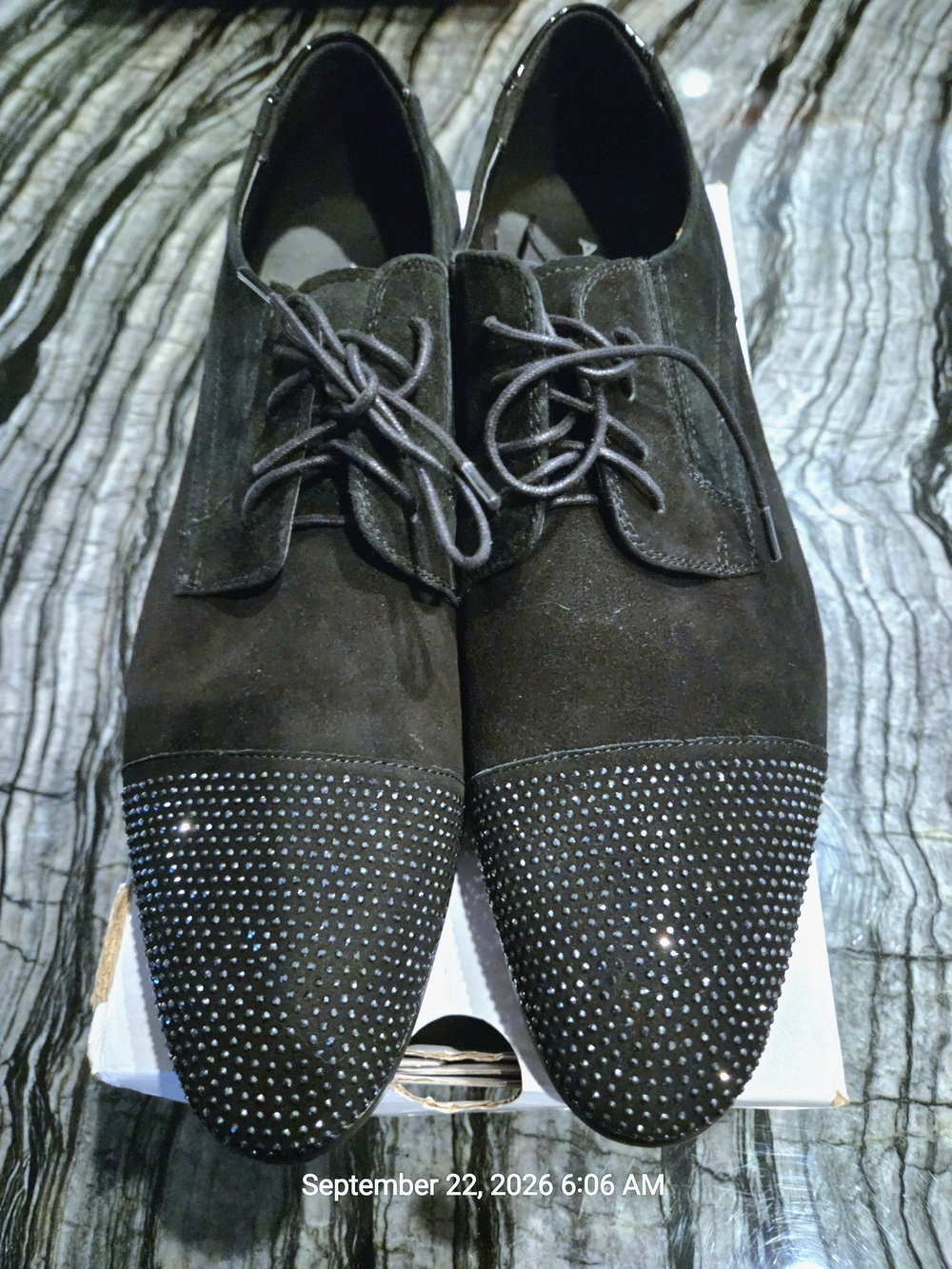 Aldo Mens Rhinestone Cap-Toe Black Suede Lace-Up Oxfords